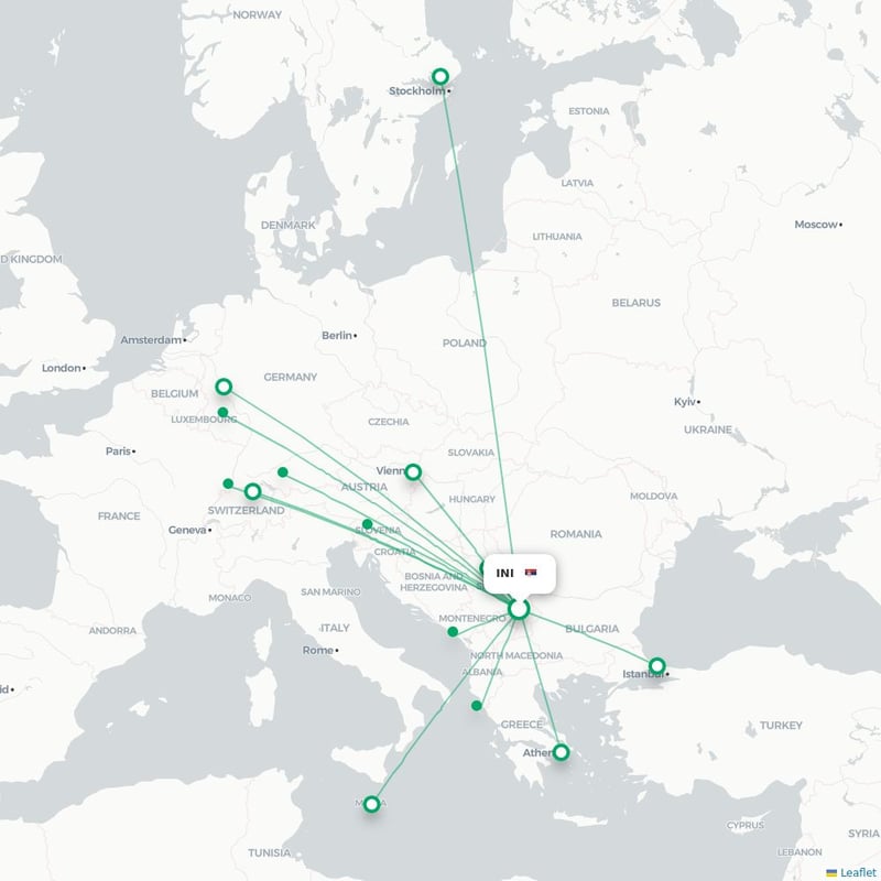 Route map Nis  INI airport