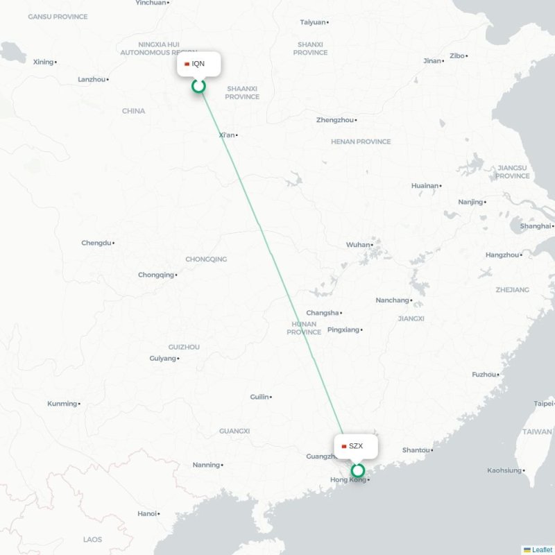 IQN - SZX route map