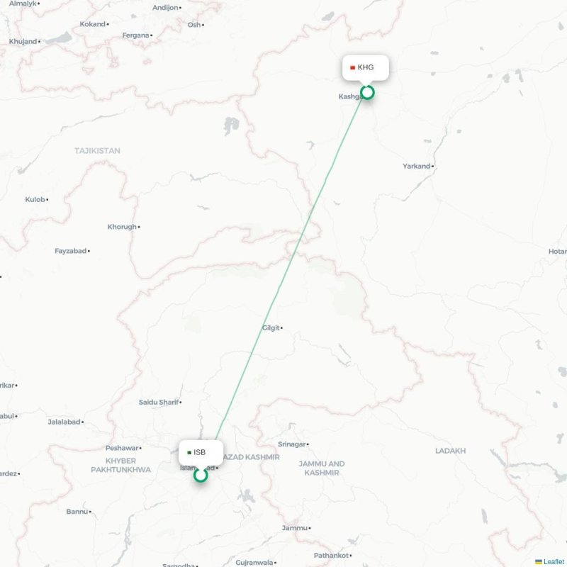 ISB - KHG route map