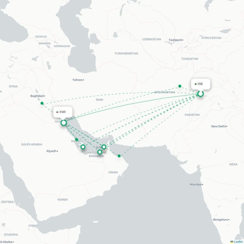 ISB - KWI route map