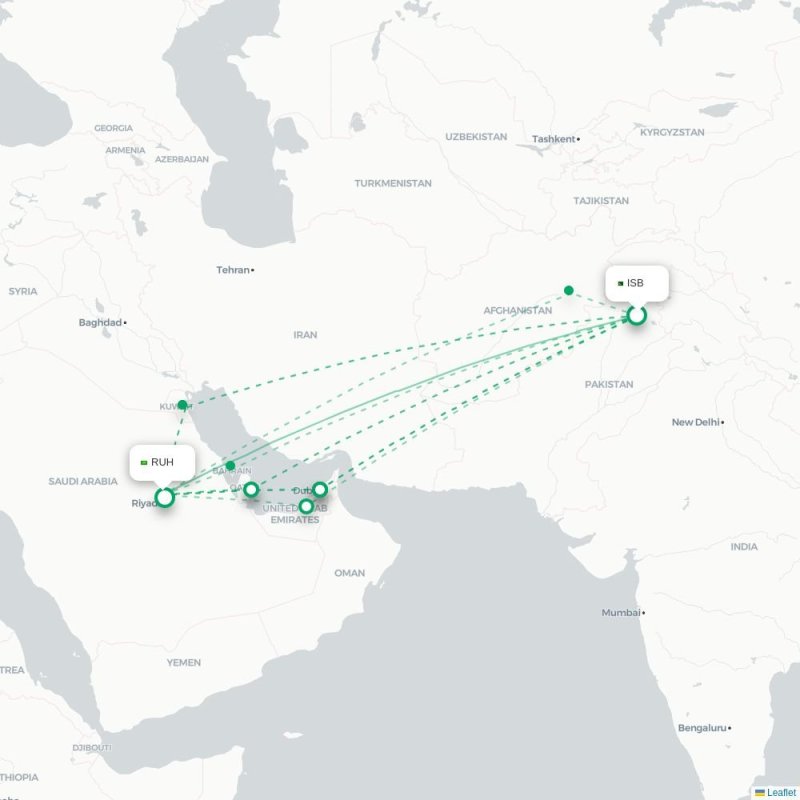 ISB - RUH route map