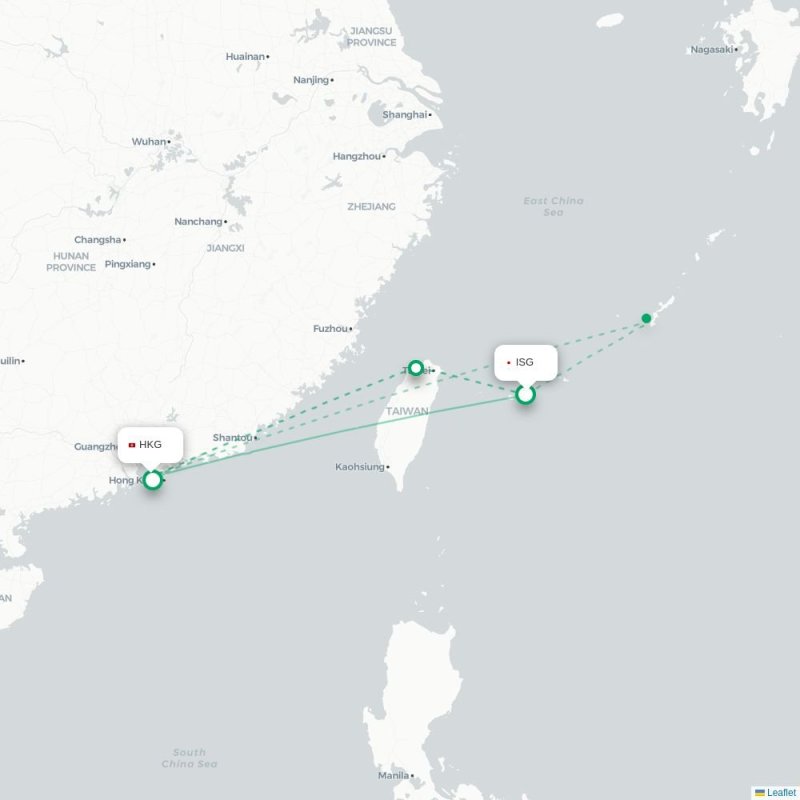 ISG - HKG route map