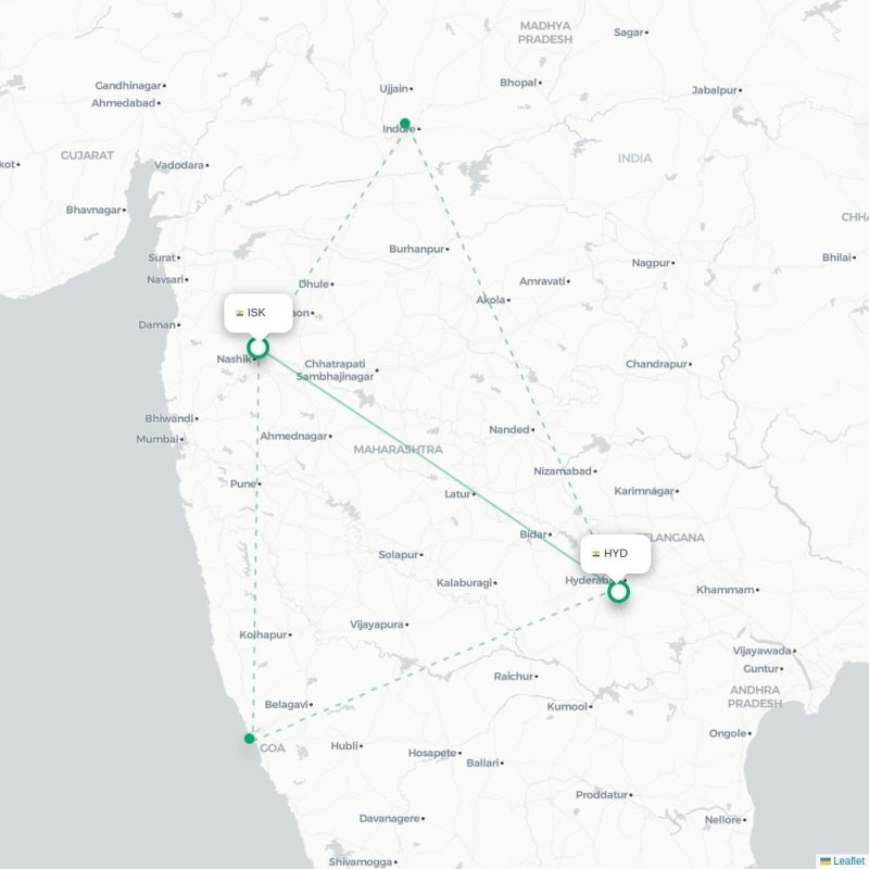 ISK - HYD route map