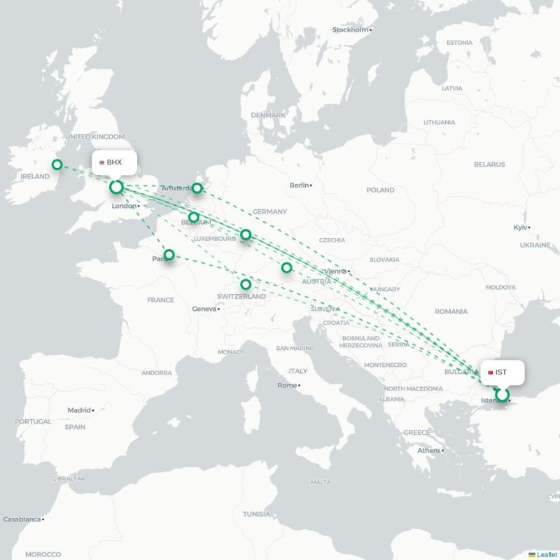IST - BHX route map