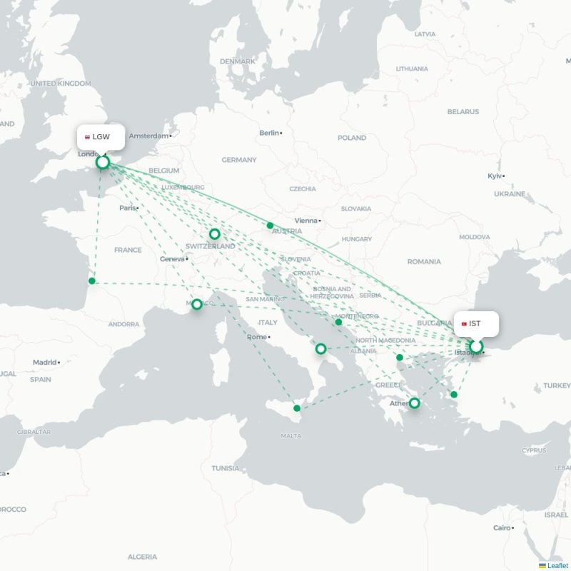 IST - LGW route map