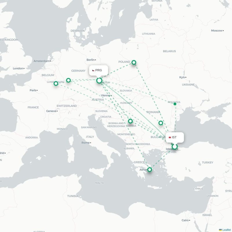 IST - PRG route map