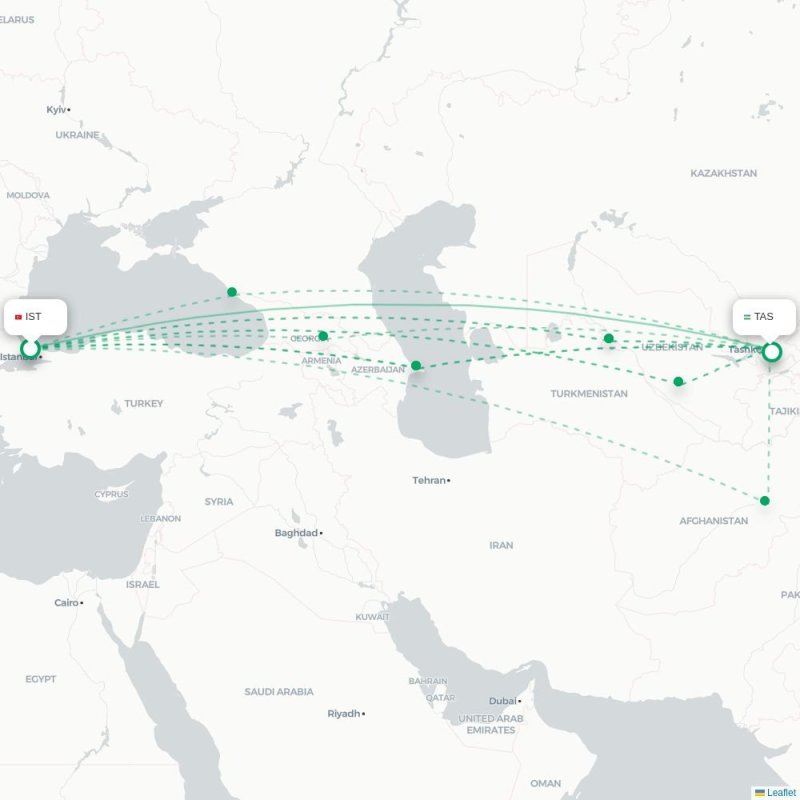 IST - TAS route map