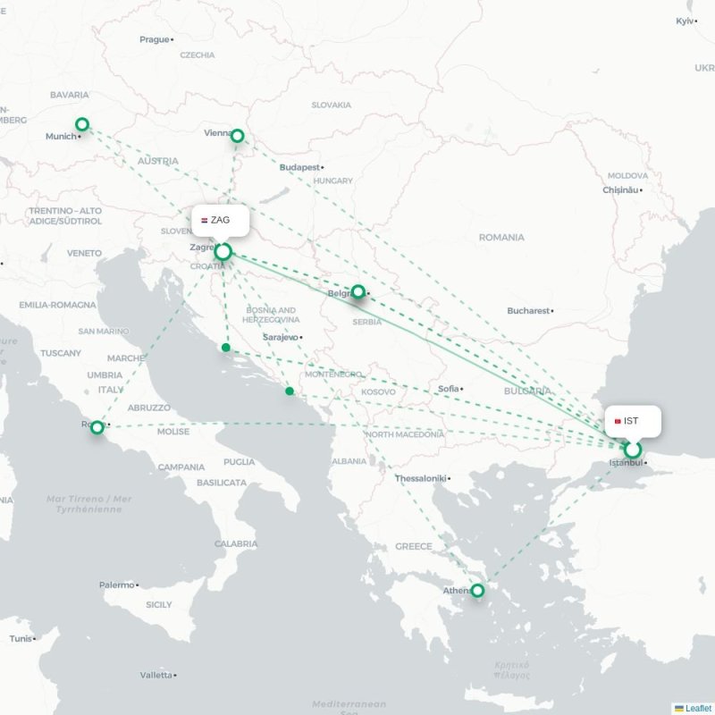 IST - ZAG route map
