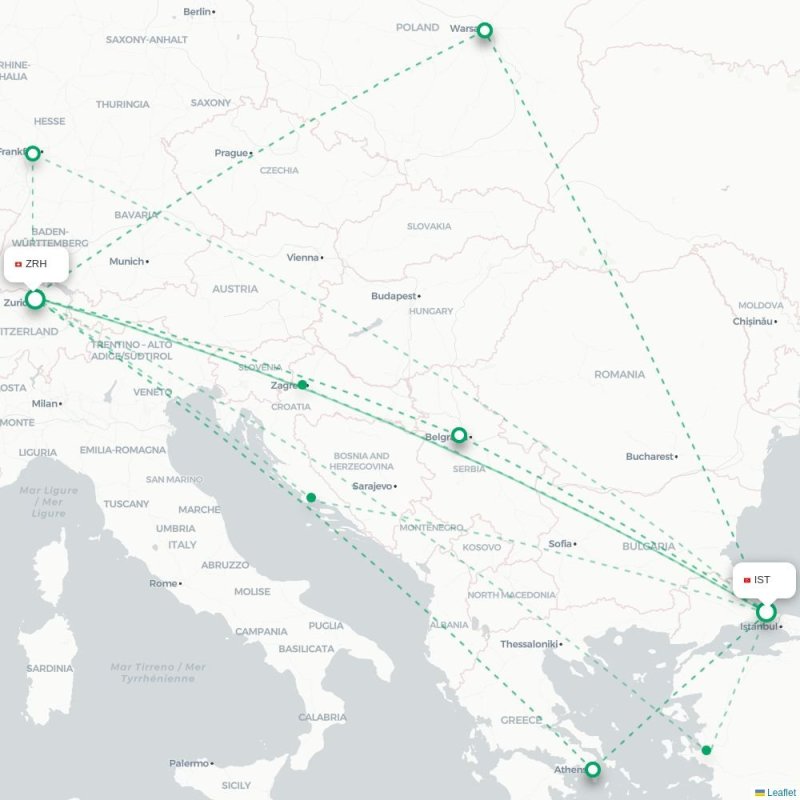 IST - ZRH route map