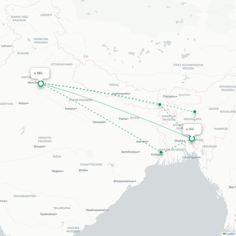 IXA - DEL route map