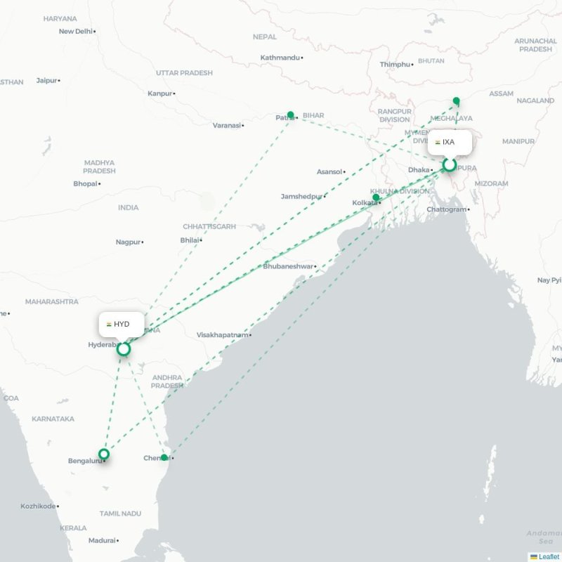 IXA - HYD route map