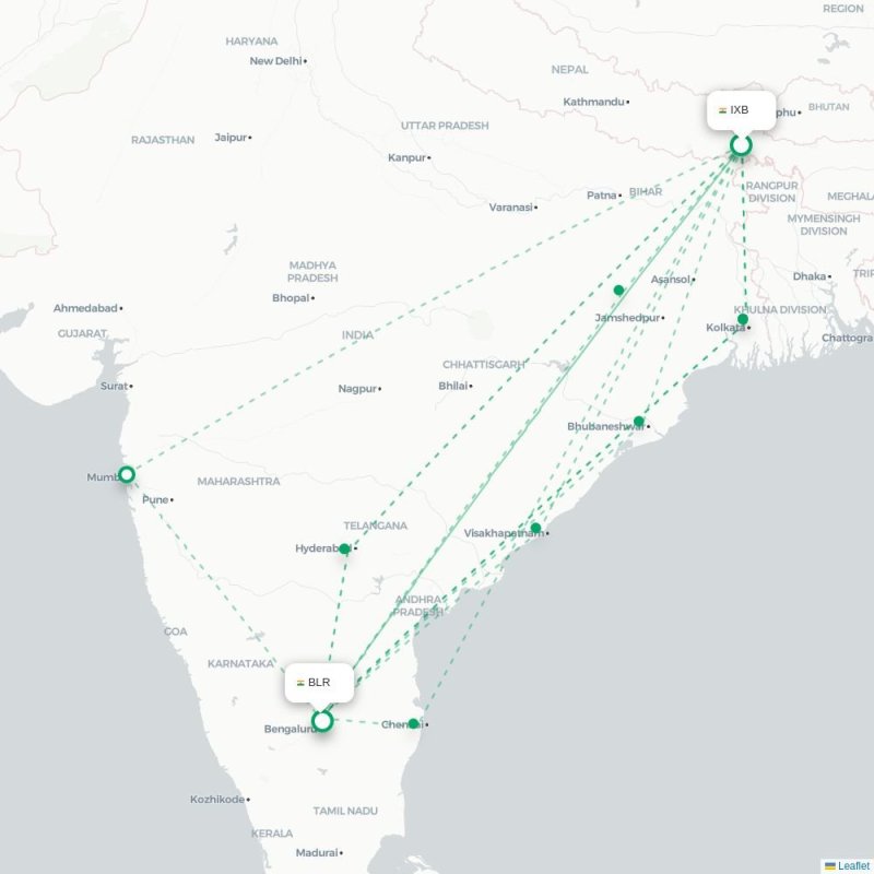 IXB - BLR route map