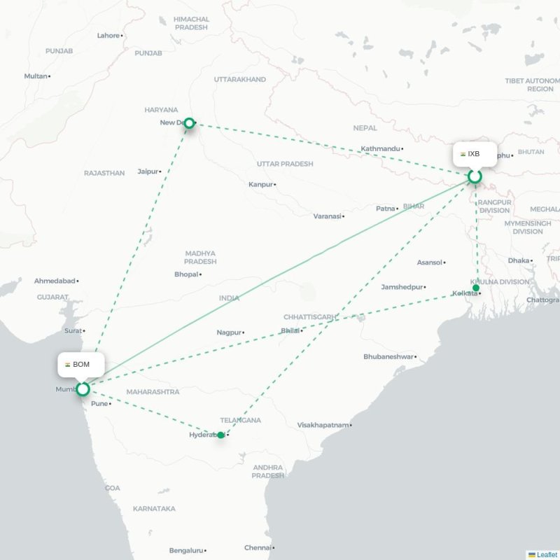 IXB - BOM route map