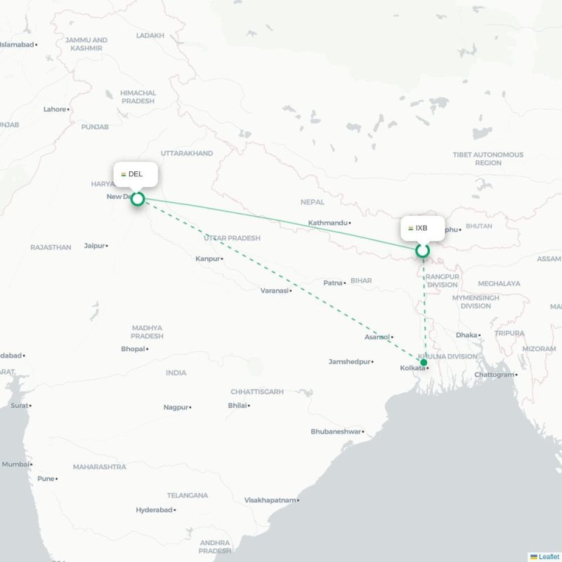 IXB - DEL route map