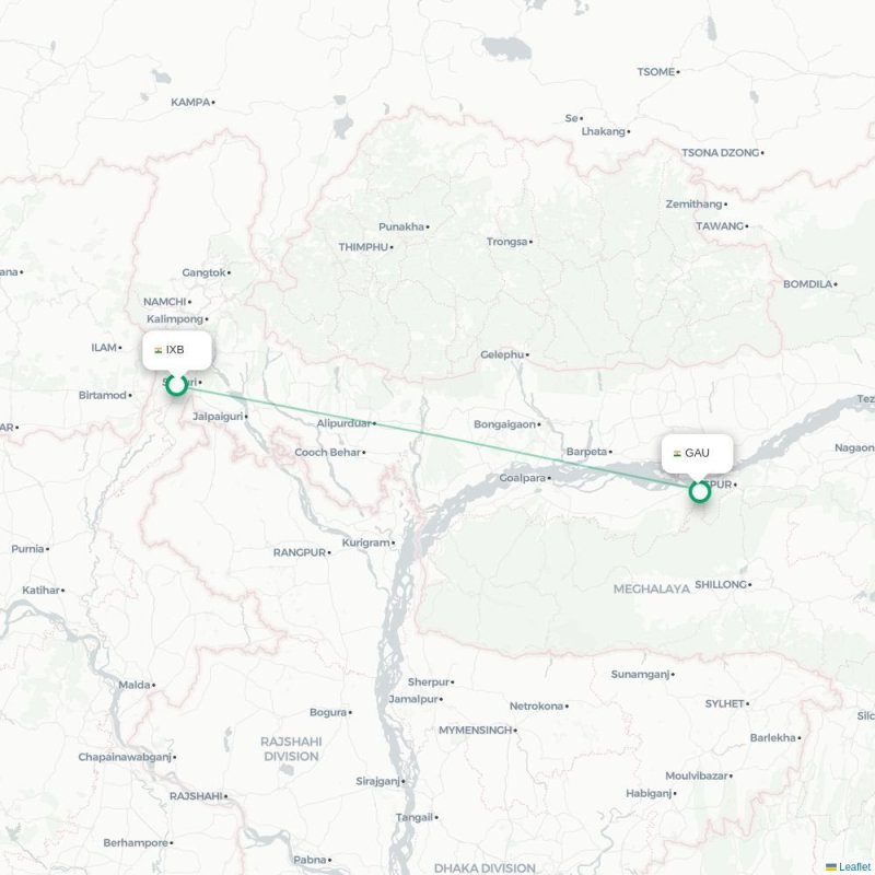 IXB - GAU route map