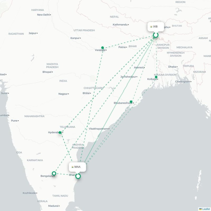 IXB - MAA route map