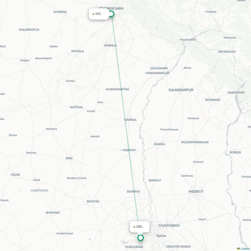 IXC - DEL route map