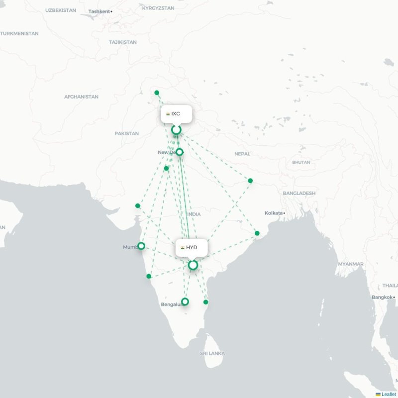 IXC - HYD route map