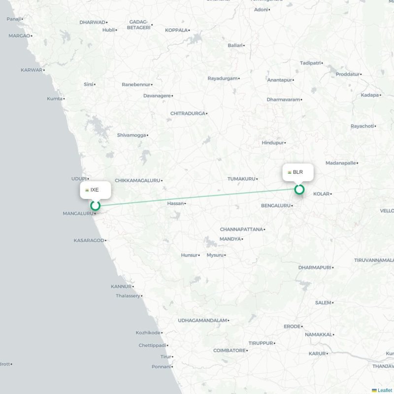 IXE - BLR route map
