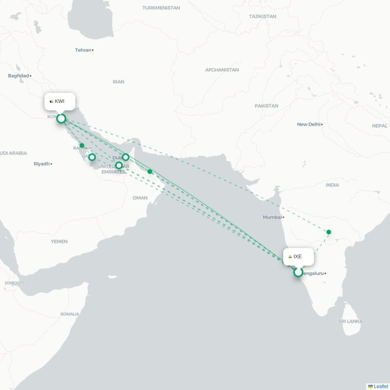 IXE - KWI route map