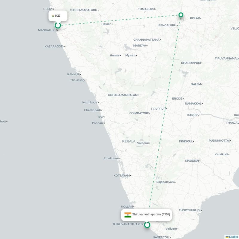 IXE - TRV route map