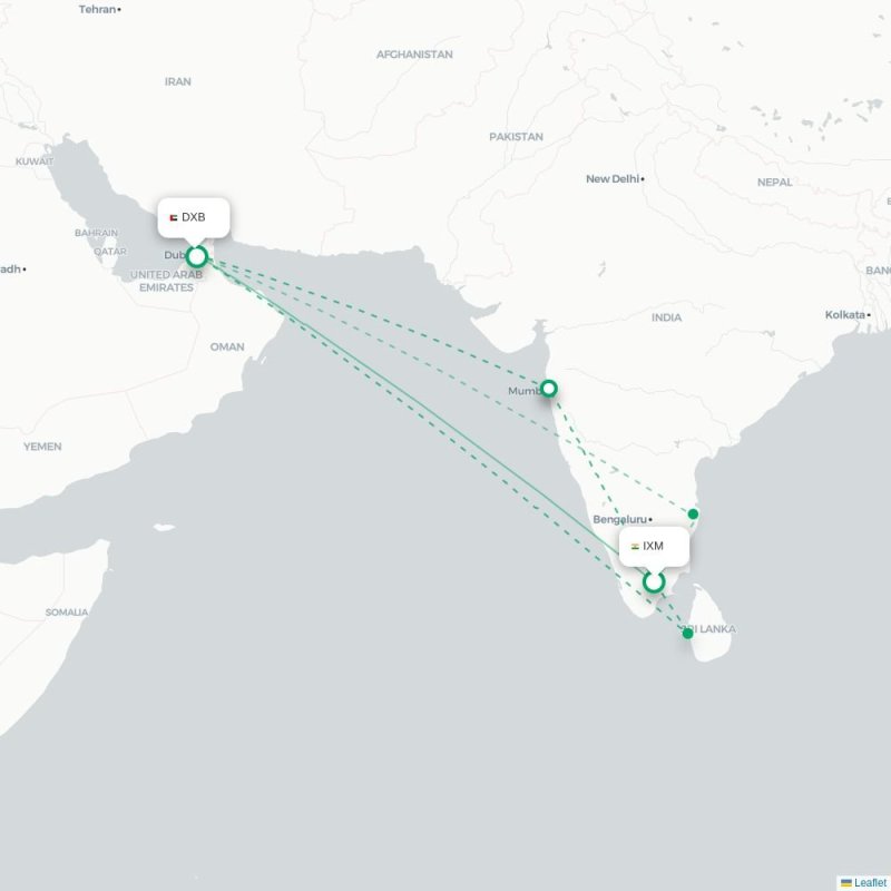 IXM - DXB route map