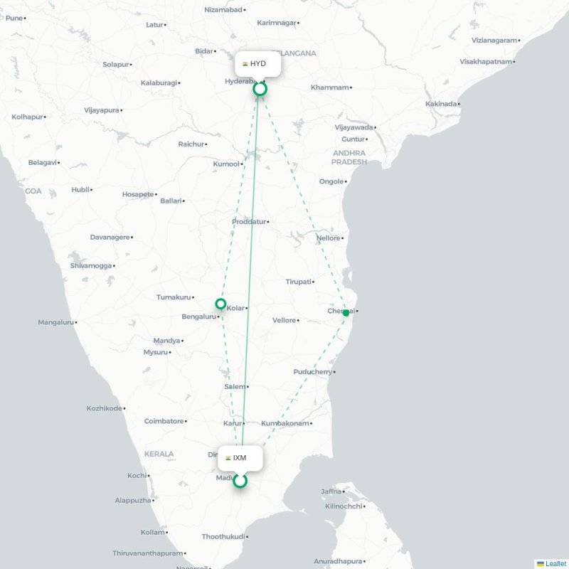 IXM - HYD route map