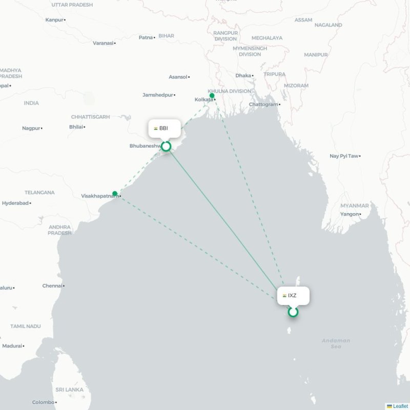 IXZ - BBI route map