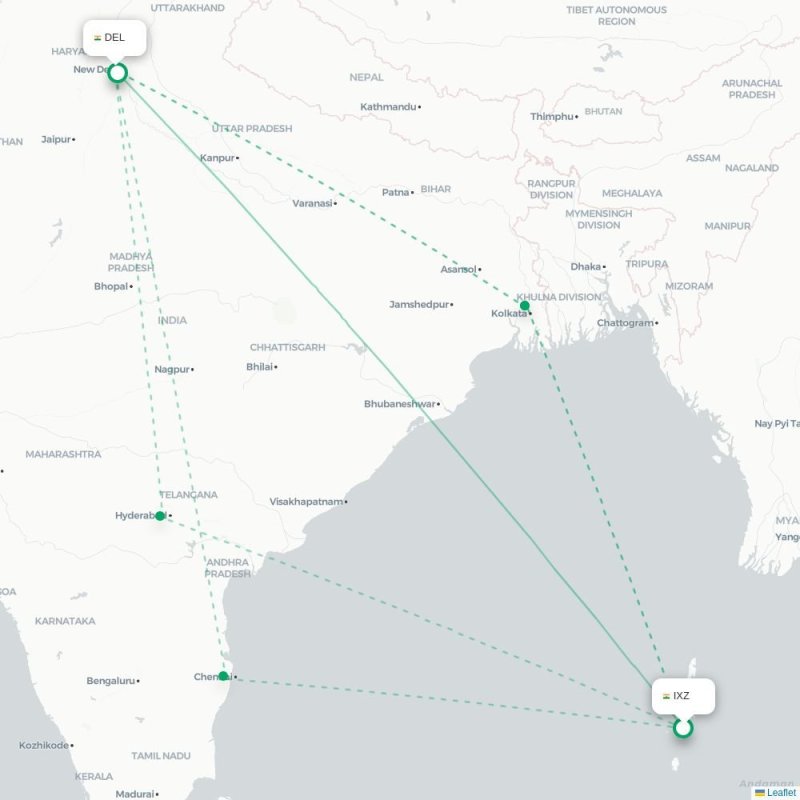 IXZ - DEL route map