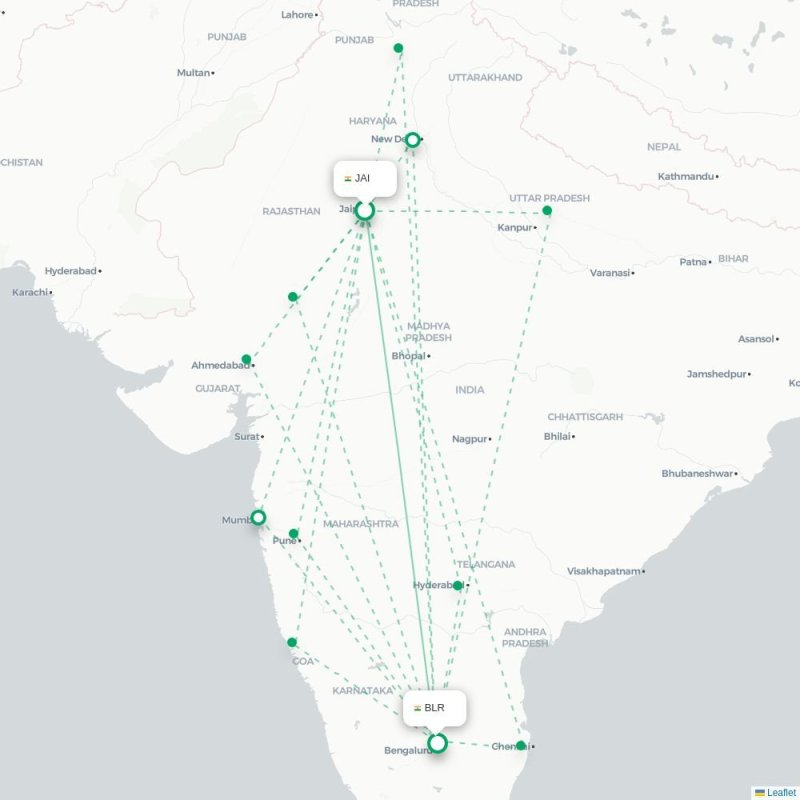 JAI - BLR route map