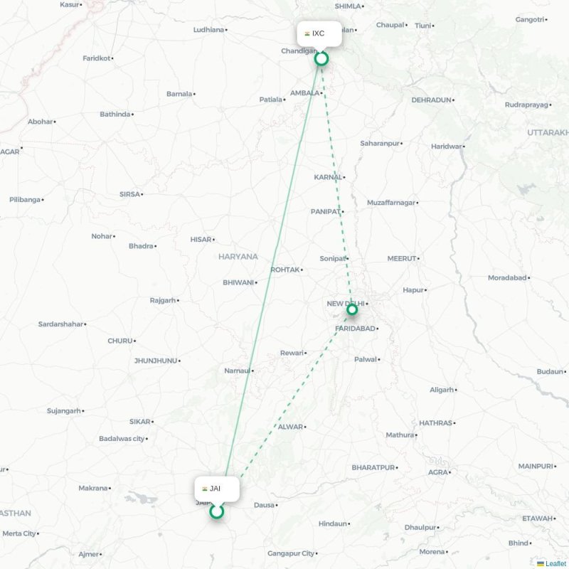JAI - IXC route map