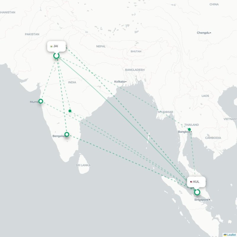 JAI - KUL route map