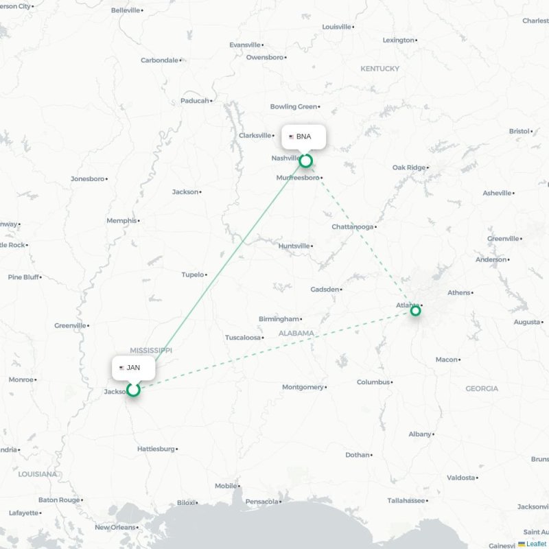 JAN - BNA route map