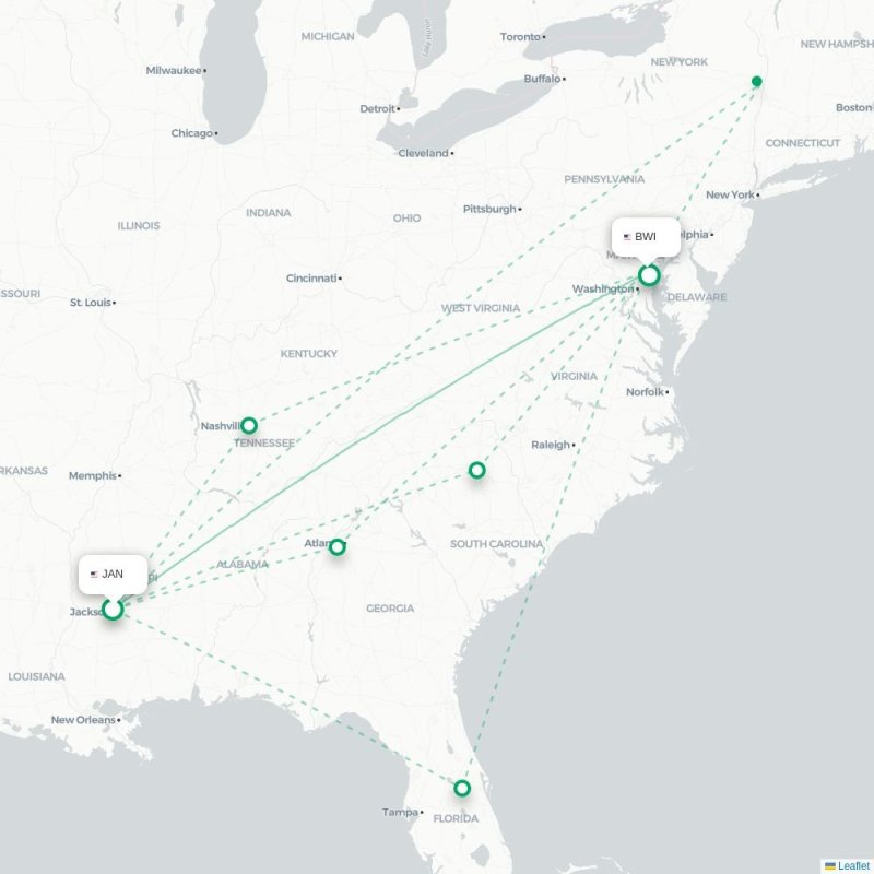 JAN - BWI route map