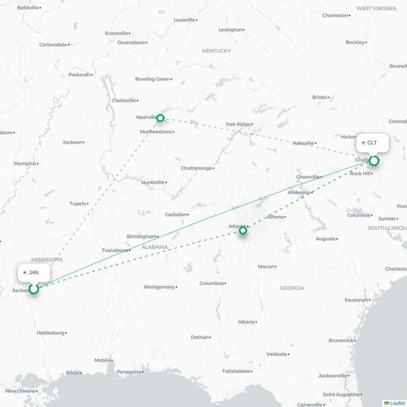 JAN - CLT route map