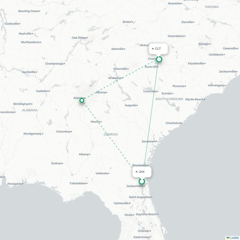 JAX - CLT route map