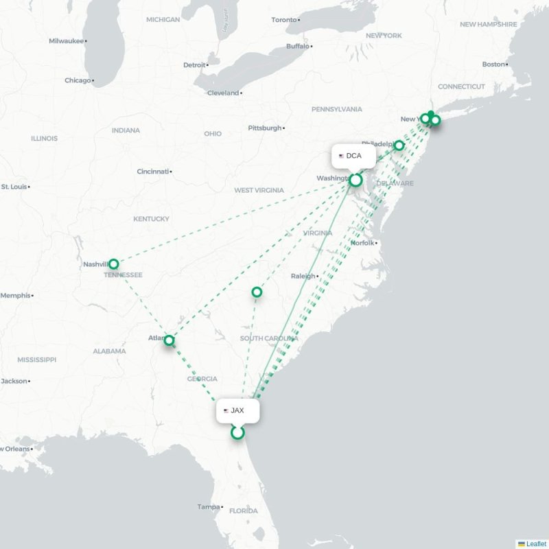 JAX - DCA route map