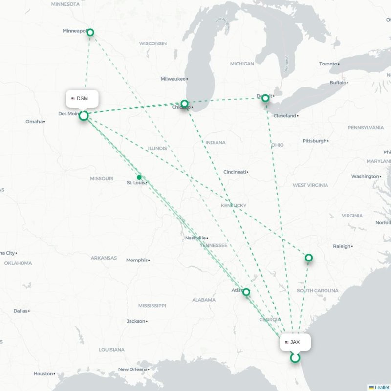 JAX - DSM route map