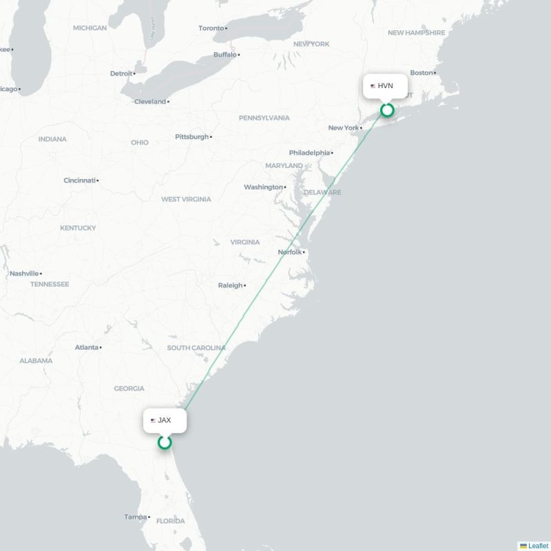 JAX - HVN route map