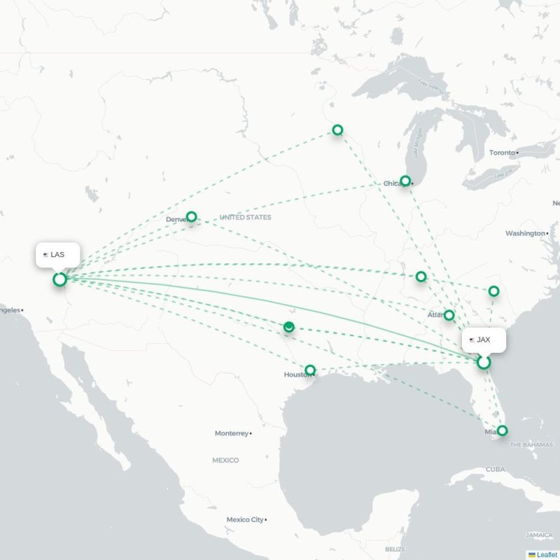 JAX - LAS route map