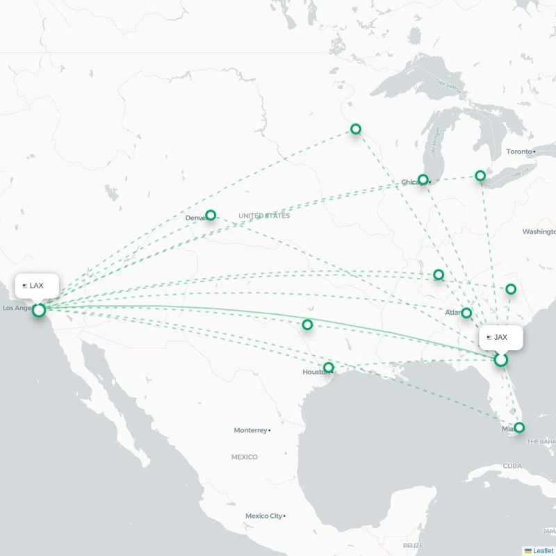 JAX - LAX route map