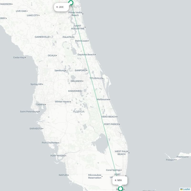 JAX - MIA route map