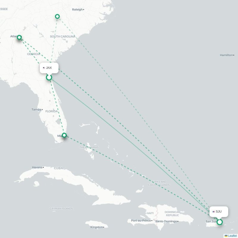JAX - SJU route map