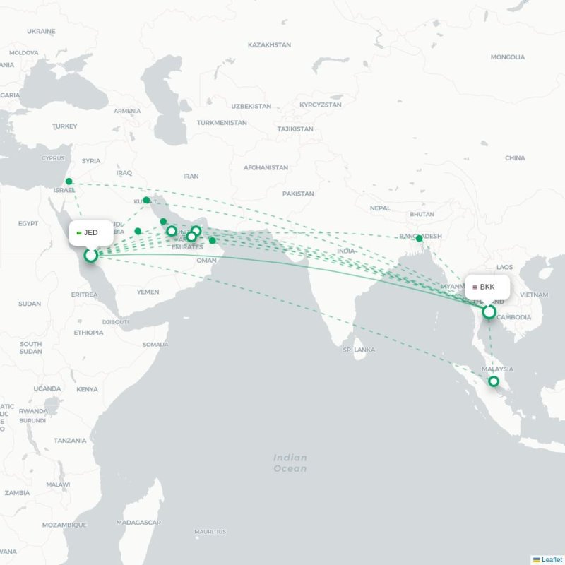 JED - BKK route map