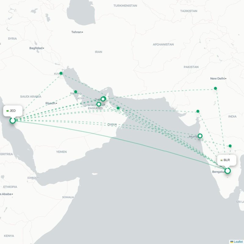 JED - BLR route map