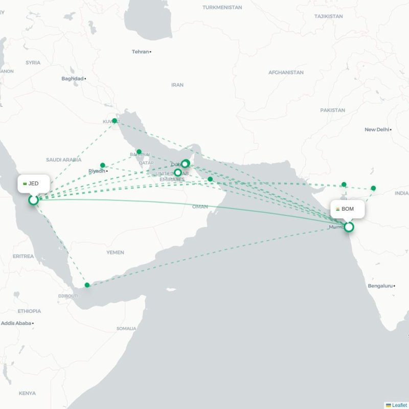JED - BOM route map
