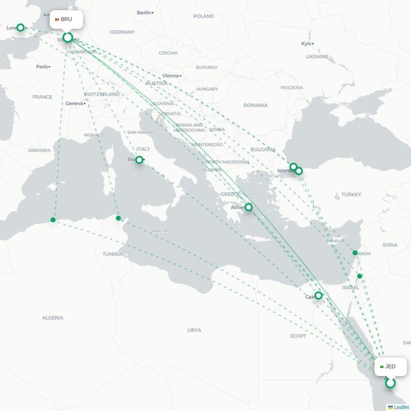 JED - BRU route map