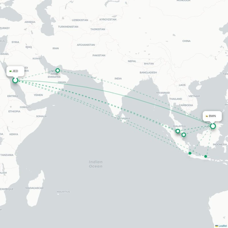 JED - BWN route map