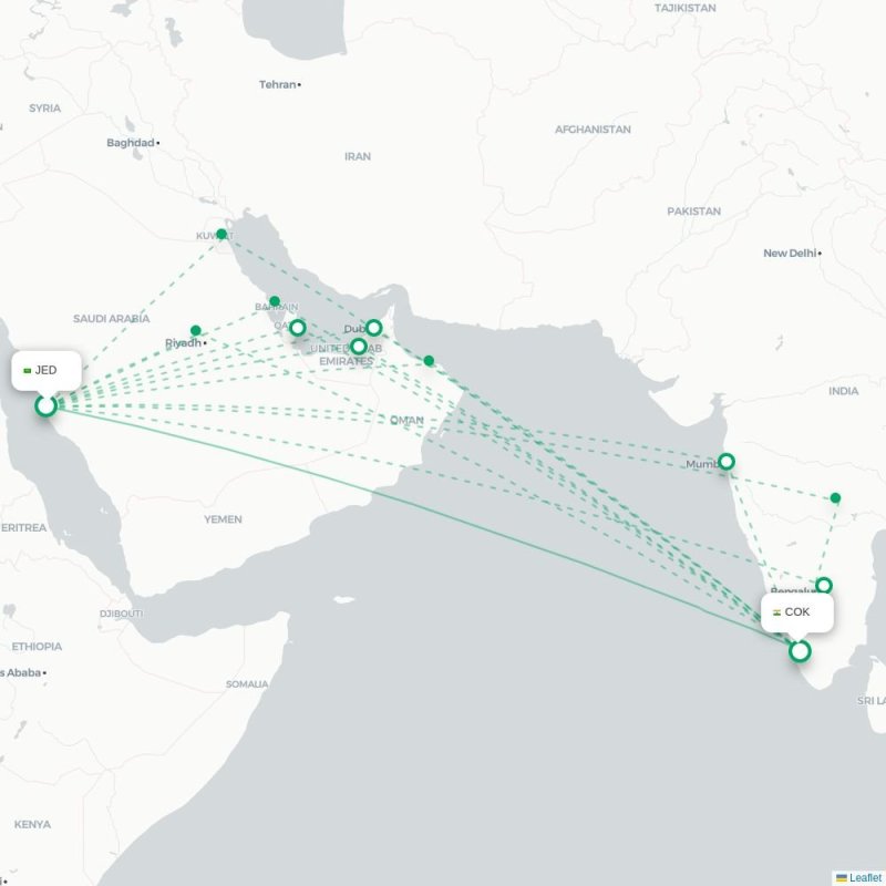 JED - COK route map