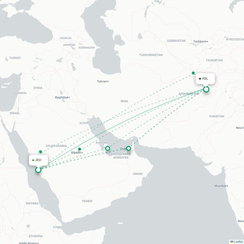 JED - KBL route map